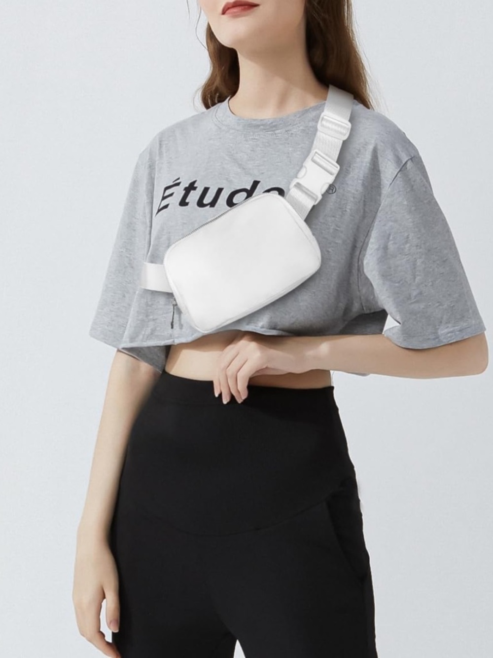 Minimalist White Fanny Pack Sling Crossbody Bag with Adjustable Strap